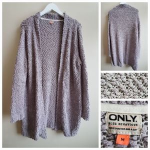 Only textured yarn long sweater cardigan grey, medium